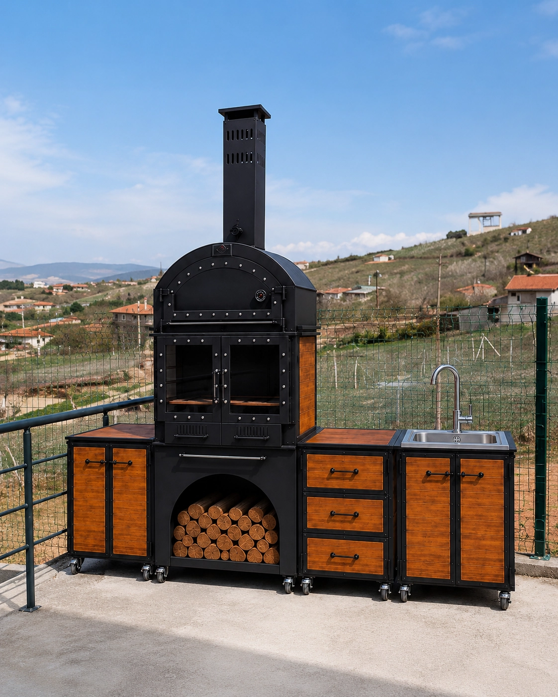 Panther L Tezgahlı Ve Fırınlı Bahçe Barbekü Seti