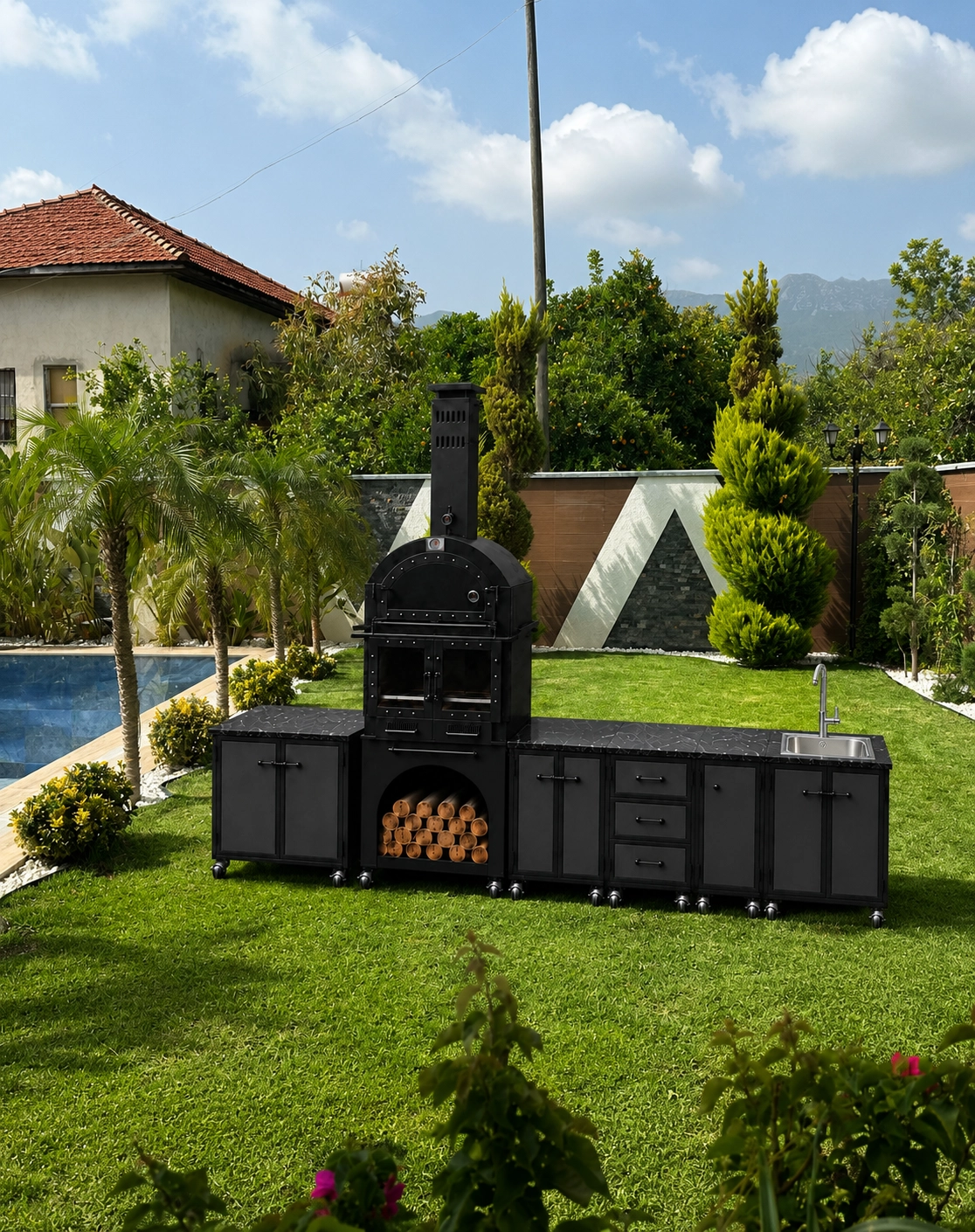 Quartz XXL Tezgahlı Ve Fırınlı Bahçe Barbekü Seti